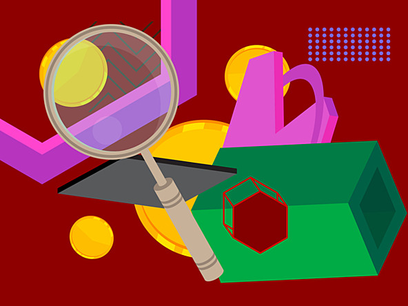 magnifying glass and shapes